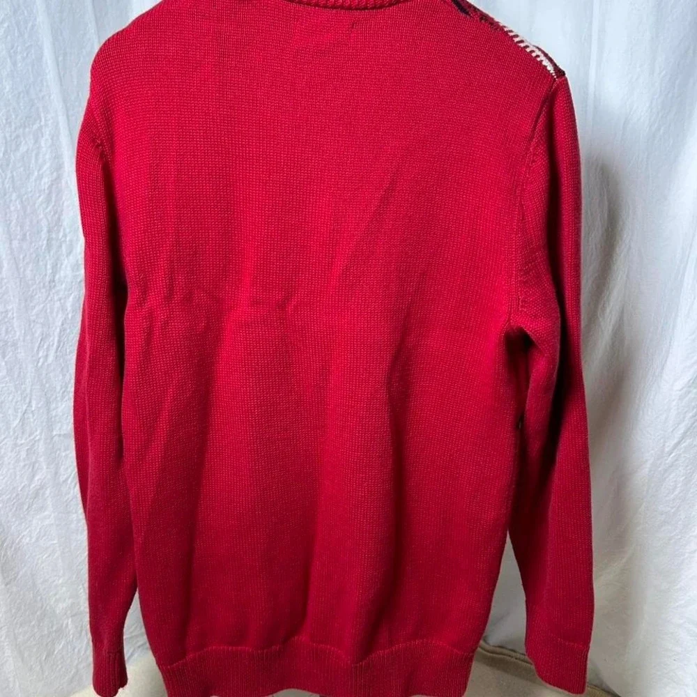 CHAPS Red 1/4 Zip Red Holiday Sweater Cable‎ Knit medium Reiindeer Fair Isle
